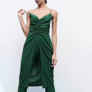 Zara NWOT chain trim cut out tunic dark green, Size M